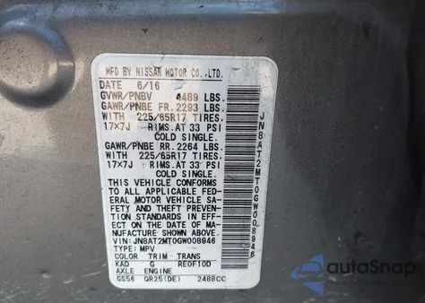 2016 Nissan Rogue S from USA, damaged, VIN JN8AT2MT0GW008946